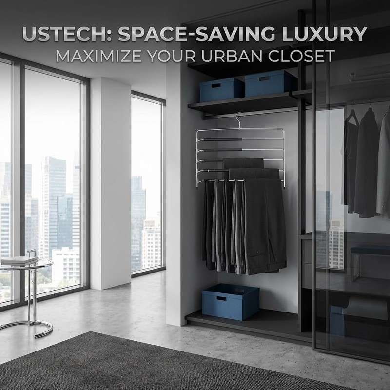 USTECH Multi-Tier Swing Arm Pants Hanger - 8 Tier Space