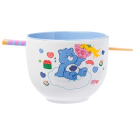 Silver Buffalo Care Bears Food Sushi Ceramic Ramen Noodle Rice Bowl with Chopsticks, Microwave Safe, 20 Ounces