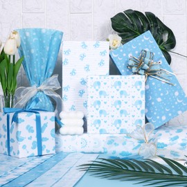 Larcenciel Tissue Paper, 50 Sheets Elephant Blue Tissue Paper for Gift Bags Gift Wrapping, Cute Baby Boy Design Tissue Paper Gift Wrap for Baby Shower, Birthday, Anniversary, Craft, 19.7x13.8inch