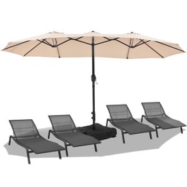 wikiwiki 15ft Large Patio Umbrellas with Base Included, Outdoor Double-Sided Umbrella with Crank Handle, Powerful UV Protective, for Pool Lawn Garden, Beige