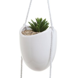 MyGift 4-Tier White Ceramic Hanging Wall Planter with Rope - Decorative Succulent Herb Flower Pot Containers