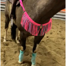 fringe breast collar paracord horse tack pink and green turquoise
