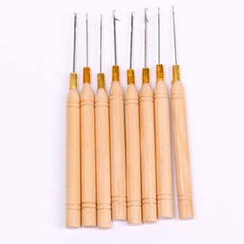 IETONE 5Pcs Wooden Handle latch Hook Needle Micro Rings Needle, Crochet Hooks for Hair For Micro Rings Hair Extensions Set DIY Craft