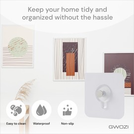 GWOZI Seamless Screws for Wall - Drill Free Adhesive Hooks 4 Pcs - Self Adhesive Wall Mount - Waterproof Screw Free Stickers for Hanging in Kitchen, Bathroom and Office, Transparent