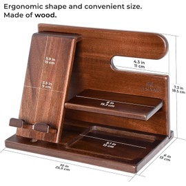 Wood Phone Docking Station, Detachable Nightstand Organizer, Desk Organizer for Husband, Key Holder Wallet Stand Watch Organizer, for Men Husband Wife Anniversary Dad Birthday