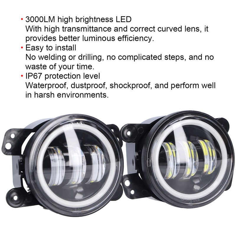 Angel Eyes Light 30W 3000LM LED Front Foglight 10‑30V Universal