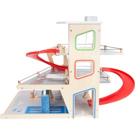 Wooden Car Park by Small Foot – Multilevel Activity Center with Electric Charging Station, Car Wash, Ramps & Lift – Pretend Play Toy Develops Motor Skills & Creativity – Age 3+ Years