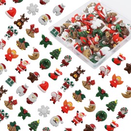 Chinchetas de Navidad, 50 Uds Chinchetas para Corcho Alfileres de Empuje Chinchetas Decorativas Chinchetas Bonitas de Plástico con Papá Noel Alce Árbol de Navidad Estilo para Tablón de Anuncios