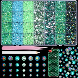 22300Pcs Flatback Green Rhinestones for Bedazzling, 3mm-6mm Jelly Bedazzling Resin Gems, Green Gems AB Bedazzling Kit for Crafting Nails Face Makeup Crafts Tumblers