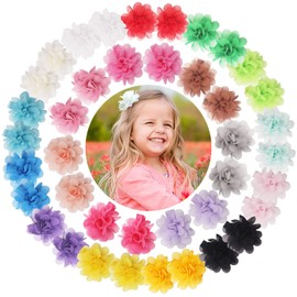 JOYOYO 40 Pcs Hair Bows for Toddler Girls Small Size 2 Inch Baby Girl Hair Clips - Multicolor Chiffon Flower Bows