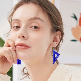 Seakuur 4 Pairs Asymmetrical Triangle Straight Ruler Earrings Dangle Earrings Blue Drop Earrings Math Teacher Jewelry Gift 80s Party Favors Set (4 Pairs- White+Yellow+Orange+Blue)