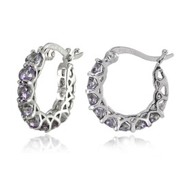 Sterling Silver Simulated Alexandrite Small Round Huggie Hoop Earrings