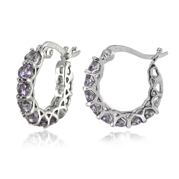 Sterling Silver Simulated Alexandrite Small Round Huggie Hoop Earrings