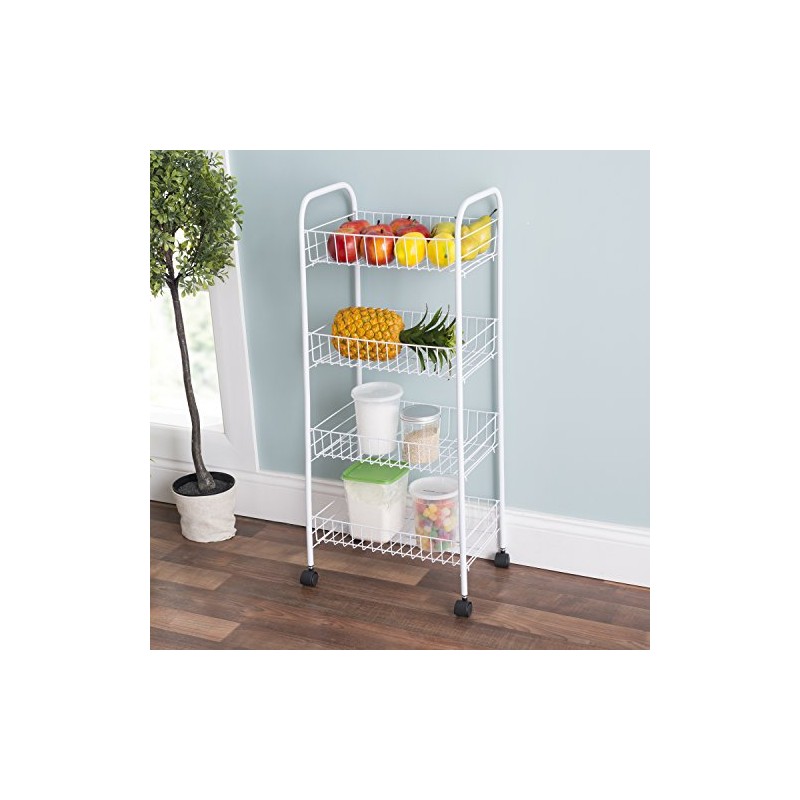 Home Basics FB41258 4 Tier Kitchen Trolley, White, 15.30" x