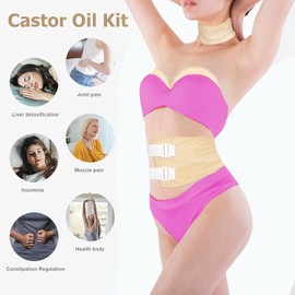 Castor Oil Pack Wrap,4 Pcs Reusable Organic Castor Oil Packs for Liver Detox,Less Mess,Constipation,Made of Organic Cotton Flannel with Adjustable Elastic Strap Machine Washable Anti Oil Leak (Khaki)