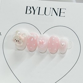 Crooked Rabbit Handmade Nail Tips Pink Nail Tips - Short Oval / 갸웃토끼 수제네일팁 핑크 네일팁 - 숏오발
