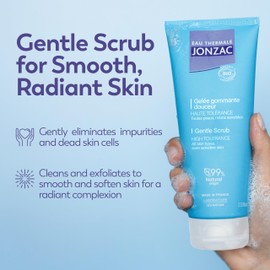 Eau Thermale Jonzac Organic Gentle Face Scrub with Perlite Beads – Smooth Radiant Complexion – Sensitive Skin Approved – Dermatologically Tested – Vegan Formula – 2.54 Fl Oz