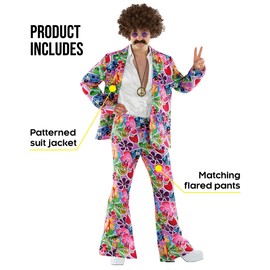 Fun Shack Psychedelic Suit Hippie Costume Men, 60s Fancy Dress for Men, 70s Fancy Dress Mens, Hippy Fancy Dress Men Medium