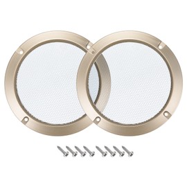 Rebower Speaker Grill Cover Mesh White Subwoofer Grill Guard Protector (with Screws), [for Home Audio DIY] - 6.5 Inch/Golden Tone Frame / 2 Pcs