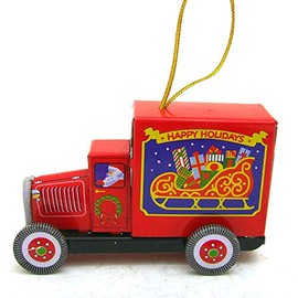 O14 Christmas Santa Claus Gift Car Tin Toy Ornament Vintage Gift Car for Christmas Tree Hanging Ornament Collectible Gifts Home decoration for Christmas Birthday Thanksgiving