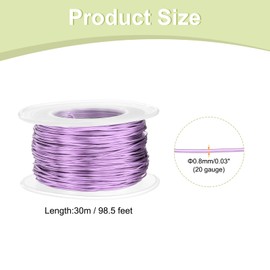 sourcing map 2pcs 20 Gauge Aluminum Craft Wire 0.8mm 98.5ft Flexible Bendable Anodized Metal Jewelry Sculpting Wire for Jewelry Making Modelling Craft DIY, Light Purple