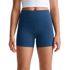 CRZ YOGA Girls Butterluxe Athletic Biker Shorts - Kids Teen High Waist Lounge Active Dance Yoga Running Buttery Soft French Navy Medium