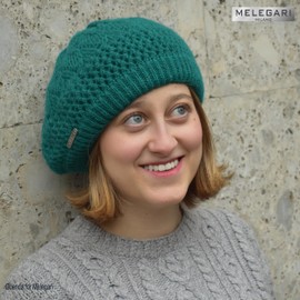 Melegari Knitted Hat | Pranevoso Beret Hat | Wool and Alpaca Hat | Knitted Wool Lining | Women Girls | Autumn / Winter, Green