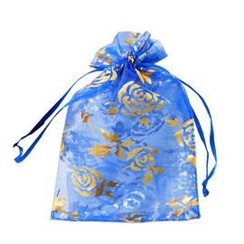 FAVORTALK Organza Bags Small 30 Pcs Jewellery PouchesGold Rose Pattern Style Jewelry Drawstring Pouches Wedding Party Favors Mesh Bags for Birthday, Anniversary -9x12 cm/ 3.5 x 4.7 inches (Blue)