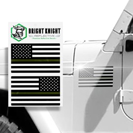 BRIGHT KNIGHT DECALS Bright Knight Reflective Flag Sticker, 3" x 5.75" Greenline American Flag Sticker Mirrored 1 Pair with Retro-Reflective Vinyl, Made in USA