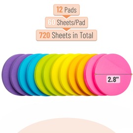 Mr. Pen- Round Sticky Notes, 12 Pads, 720 Sheets, 2.8" x 2.8" Colorful Sticky Notes Bulk