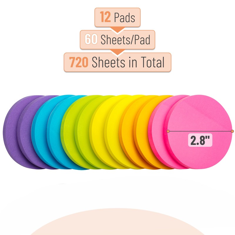 Mr. Pen- Round Sticky Notes, 12 Pads, 720 Sheets, 2.8"