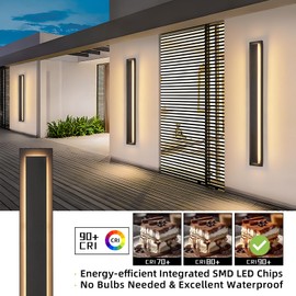 tewei 39.3 Inch Modern Outdoor Wall Sconce, Long Black LED Exterior Lighting Fixtures, Modern Large Outdoor Front Porch Lights Outside Wall Mount Lights for House, Warm White 3000K, 1 Pack