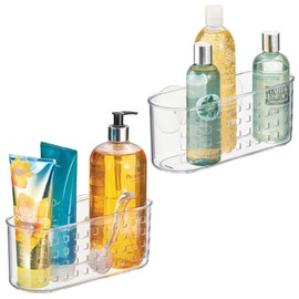 iDesign Hanging Suction Shower Caddy Bathroom Storage, Set of 2, Clear, Made in USA Basket