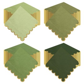 160-Pack Green Scalloped Cocktail Napkins with Gold Foil, 5 x 5 Inches