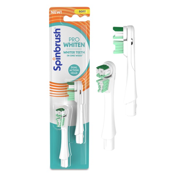 Spinbrush New PRO WHITEN Replacement Heads, Electric Toothbrush Refills, Soft