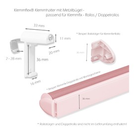 KLEMMFLEX Clamp Holder Short with Metal Bracket for Klemmfix Roller Blind, Double Roller Blind, Duo Roller Blind, No Drilling for Clamping and Gluing, Pack of 4, as Accessory for Hanging, Attaches to