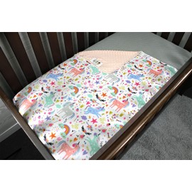 Top Tots Baby Blanket - Storytime Unicorn with Pink Minky Dot