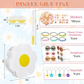 Saysurey Groovy Daisy Flower Favors Including Retro Hippie Groovy Piñata Set Retro Flower Sunglasses Daisy Headbands Boho Stickers Keychains for Hippie Party Gifts Birthday Party