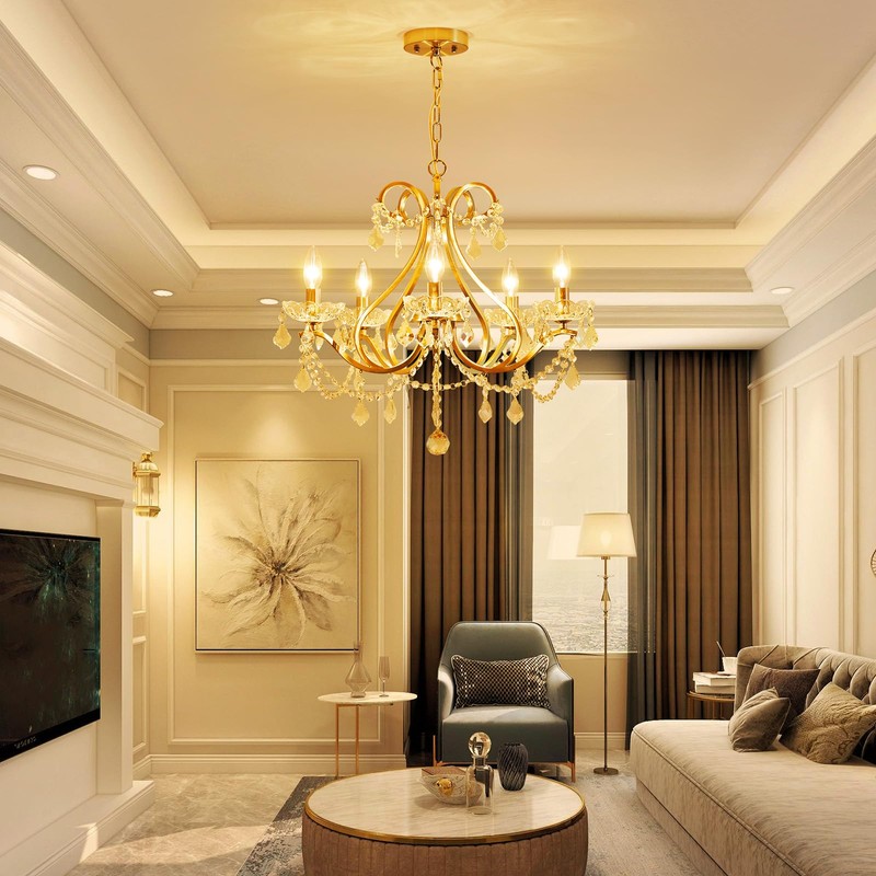 WUZUPS Crystal 5-Light Candle Chandelier Pendant Flushmount Ceiling Light Modern