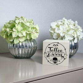 Wooden Money Box with Cool Tattoo Motifs in White - Tattoo Cash as a Gift for Punks and Crazy Friends Who Like to Get Tattooed But Not Always the Necessary Money