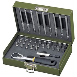 Proxxon 23109 Precision Mechanics Bit Set with PROXXON 23158 MicroBit Ratchet with C3 (1/4 Inch) Hex Socket 36 Pieces in Metal Case