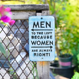 Sungmor Cast Iron Wall Decor Signs, Men to the Left Because Women are Always Right Funny Metal Restroom Sign, Novelty Bathroom Wall Decor, Vintage Washroom Door Sign for Home and Office