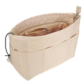 Time Wing Purse Organizer Insert Tote Handbag Organizer Pocketbook Divider Bag in Bag Shaper Liner Multi Pockets Compartments Zippers Key Chain Medium Beige