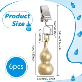 PLIGREAT 6 Pcs Pure Copper Solid Gourd Heavy Tablecloth Weights, Gold Gourd with Metal Tablecloth Clips Table Cover Weights for Outdoor Table, Curtains, Flag, Dinner Party