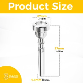 3 Pack Trumpet Mouthpiece 7C 5C 3C Trumpet Mouthpiece Set Compatible with Yamaha Bach Conn King Standard Trumpets for Beginners and Professional Players, Silver
