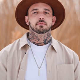 Roman Numerals Necklace for Men - Stylish Stainless Steel Vertical Bar Pendant, 24" Punk Box Link Chain Necklace, Jewelry Gifts for Friend Family By TempBeau