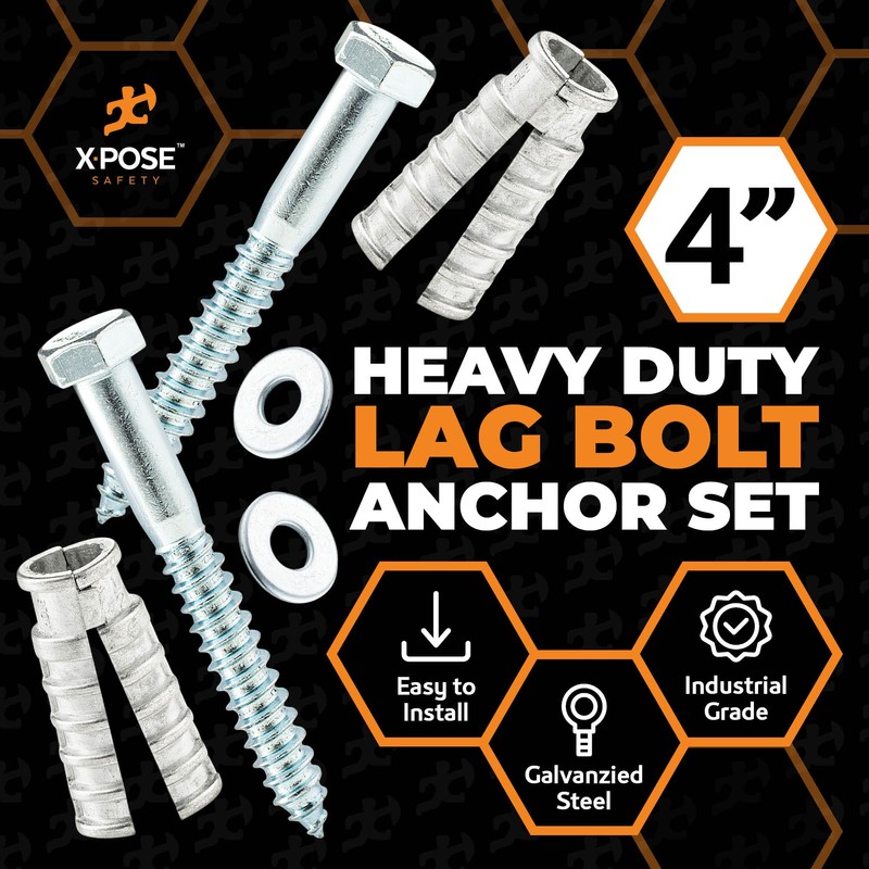 xpose safety Concrete Anchors Set with 4"" Lag Bolt, Lag