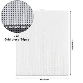 BUYGOO 20 Pack 7 Count Clear Plastic Mesh Canvas Sheets for Embroidery, Acrylic Yarn Crafting, Knit and Crochet Projects - 10.5'' x 13.5''