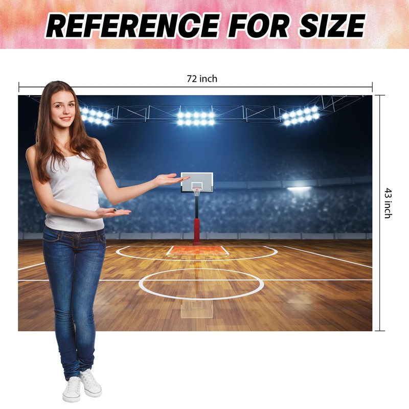Basketball Court Spotlight Scene Backdrop Banner - Photography Background for