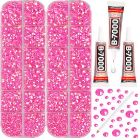 11000Pcs Jelly Hot Pink AB 2/3/4/5mm Flatback Rhinestones with Glue for Bedazzling Crafting Clothing Clothes Crafts Shoes Nail Art, Resin Flat Back Gems Crystals Diamonds Gemstones Jewels Stones Kit